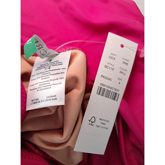 J.Crew Radiant Fuchsia Ruched One Piece Swimsuit Lined BC116 Size 4 - Picture 3 of 8